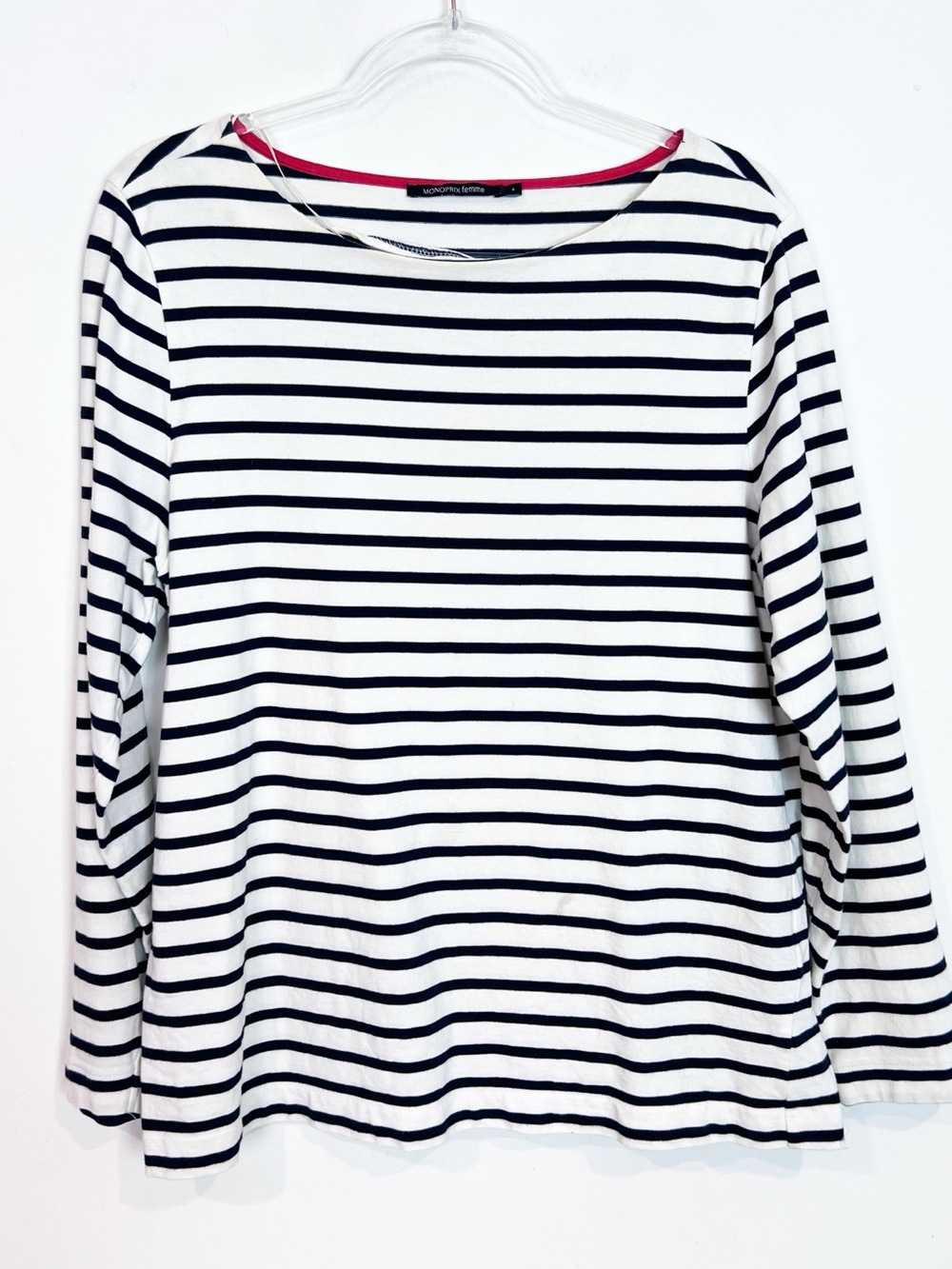 MONOPRIX FEMME BLACK WHITE STRIPE BOATNECK LONG SLEEVE T-SHIRT SZ 4/14